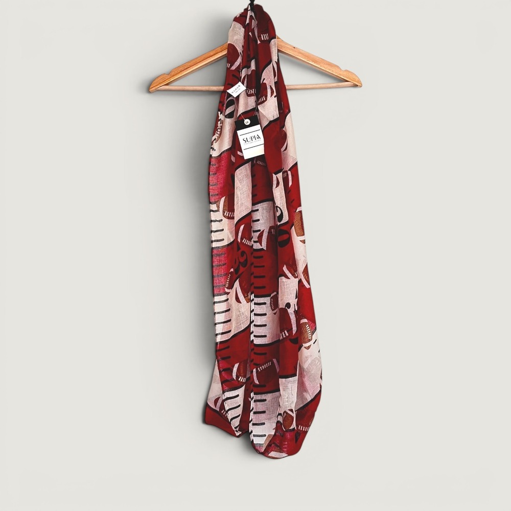 Supia Red White Football Print Infinity Scarf Sports Game Day Accessory NWT